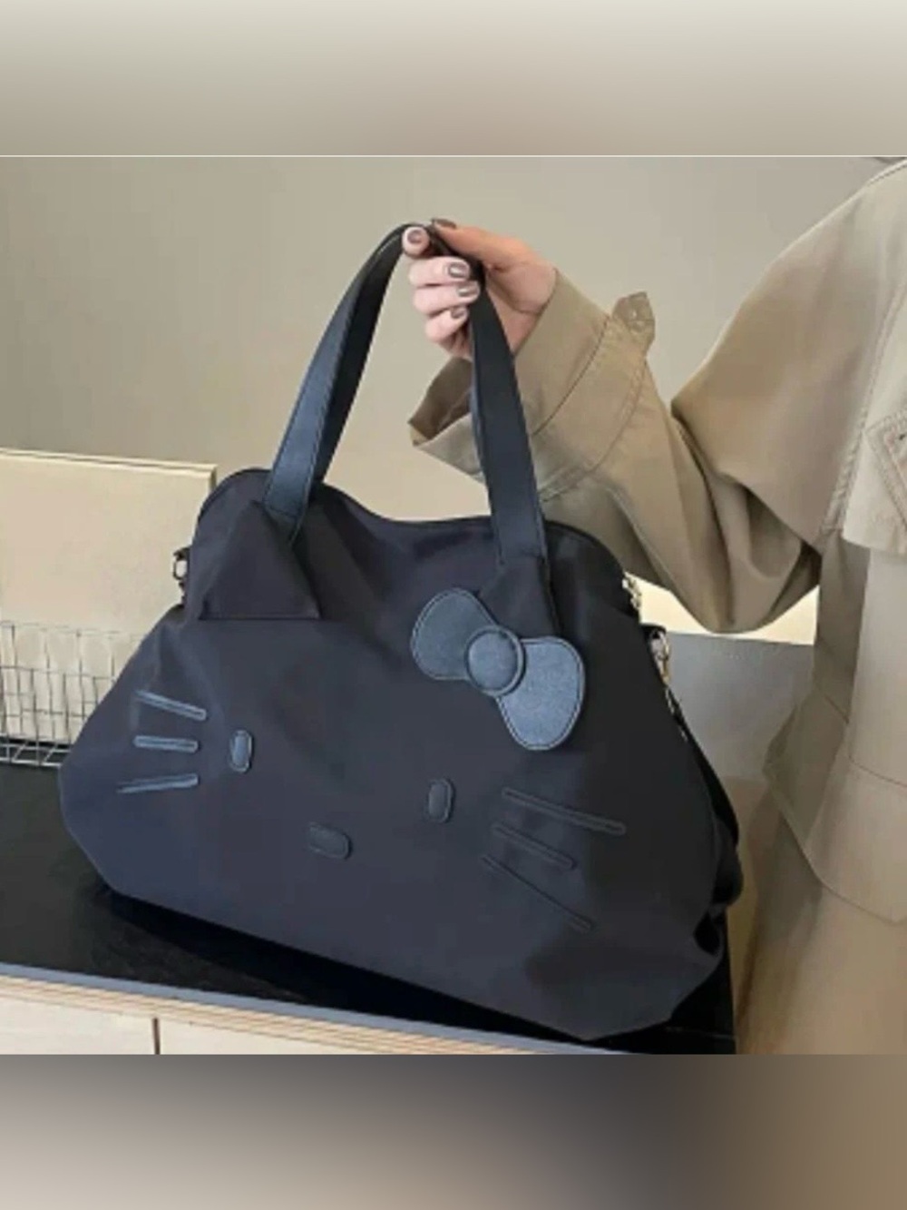 New Hello Kitty Black Weekender Bag with Handles and Crossbody Strap